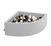 KiddyMoon Soft Ball Pit Quarter Angular 90X30cm/200 Balls ∅ 7Cm / 2.75In For Kids, Foam Ball Pool Baby Playballs, Made In EU, Light Grey:White/Grey/Black/Gold