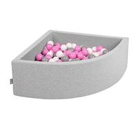 KiddyMoon Soft Ball Pit Quarter Angular 90X30cm/200 Balls ∅ 7Cm / 2.75In For Kids, Foam Ball Pool Baby Playballs, Made In EU, Light Grey:Grey/White/Pink