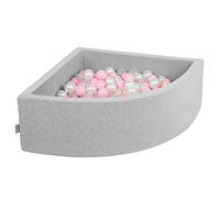 KiddyMoon Soft Ball Pit Quarter Angular 90X30cm/200 Balls ∅ 7Cm / 2.75In For Kids, Foam Ball Pool Baby Playballs, Made In EU, Light Grey:Light Pink/Pearl/Transparent