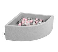 KiddyMoon Soft Ball Pit Quarter Angular 90X30cm/300 Balls ∅ 7Cm / 2.75In For Kids, Foam Ball Pool Baby Playballs, Made In EU, Light Grey/Pearl/Grey/Transparent/Light Pink