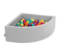KiddyMoon Soft Ball Pit Quarter Angular 90X30cm/300 Balls ∅ 7Cm / 2.75In For Kids, Foam Ball Pool Baby Playballs, Made In EU, Light Grey:Lgren/Ylw/Turquoise/Orng/Dpink/Prple