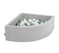 KiddyMoon Soft Ball Pit Quarter Angular 90X30cm/300 Balls ∅ 7Cm / 2.75In For Kids, Foam Ball Pool Baby Playballs, Made In EU, Light Grey:White/Grey/Mint