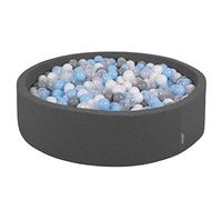 KiddyMoon Soft Ball Pit Round 120X30cm/200 Balls ∅ 7Cm / 2.75In For Kids, Foam Ball Pool Baby Playballs Children, Made In The EU, Dark Grey:Grey/White/Transparent/Babyblue