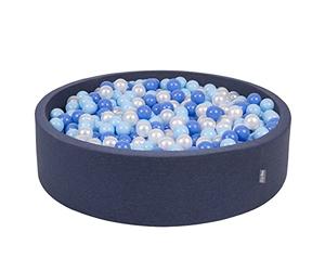 KiddyMoon Soft Ball Pit Round 120X30cm/300 Balls ∅ 7Cm / 2.75In For Kids, Foam Ball Pool Baby Playballs Children, Made In The EU, Dark Blue:Babyblue/Blue/Pearl