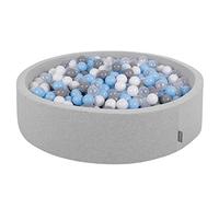 KiddyMoon Soft Ball Pit Round 120X30cm/600 Balls ∅ 7Cm / 2.75In For Kids, Foam Ball Pool Baby Playballs Children, Made In The EU, Light Grey:Grey/White/Transparent/Babyblue