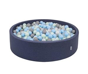 KiddyMoon Soft Ball Pit Round 120X30cm/600 Balls ∅ 7Cm / 2.75In For Kids, Foam Ball Pool Baby Playballs Children, Made In The EU, Dark Blue:Pearl/Grey/Transparent/Babyblue/Mint