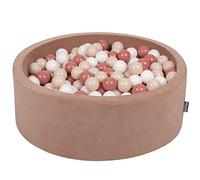 KiddyMoon Soft Ball Pit Round 90X30cm/200 Balls ∅ 7Cm / 2.75In For Kids, Foam Velvet Ball Pool Baby Playballs, Made In EU, Desert Pink:Pastel Beige/Salmon Pink/White
