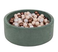KiddyMoon Soft Ball Pit Round 90X30cm/200 Balls ∅ 7Cm / 2.75In For Kids, Foam Velvet Ball Pool Baby Playballs, Made In EU, Forest Green:Pastel Beige/Copper/Pearl