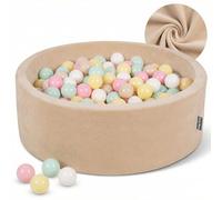 KiddyMoon Soft Ball Pit Round 90X30cm/200 Balls ∅ 7Cm/2.75In For Kids, Foam Velvet Ball Pool Baby Playballs, Sand Beige:Pastel Beige/Pastel Yellow/White/Mint/Light Pink