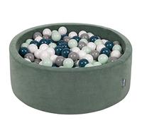KiddyMoon Soft Ball Pit Round 90X30cm/200 Balls ∅ 7Cm / 2.75In For Kids, Foam Velvet Ball Pool Baby Playballs, Made In EU, Forest Green:Dark Turquoise/Grey/White/Mint