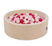 KiddyMoon Soft Ball Pit Round 90X30cm/200 Balls ∅ 7Cm/2.75In For Kids, Foam Velvet Ball Pool Baby Playballs, Sand Beige:Pastel Beige/Light Pink/Pearl/Dark Pink
