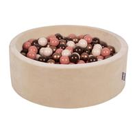 KiddyMoon Soft Ball Pit Round 90X30cm/200 Balls ∅ 7Cm/2.75In For Kids, Foam Velvet Ball Pool Baby Playballs, Sand Beige:Brown/Copper/Pastel Beige/Salmon Pink
