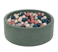 KiddyMoon Soft Ball Pit Round 90X30cm/200 Balls ∅ 7Cm / 2.75In For Kids, Foam Velvet Ball Pool Baby Playballs, Made In EU, Forest Green:Dark Turquoise/Pastel Beige/Greengray/Salmon Pink