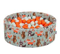KiddyMoon Soft Ball Pit Round 90X30cm/300 Balls ∅ 7Cm / 2.75In For Kids, Foam Ball Pool Baby Playballs Children, Fox-Green:Orange/Mint