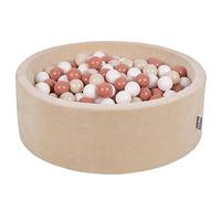 KiddyMoon Soft Ball Pit Round 90X30cm/300 Balls ∅ 7Cm/2.75In For Kids, Foam Velvet Ball Pool Baby Playballs, Sand Beige:Pastel Beige/Salmon Pink/White