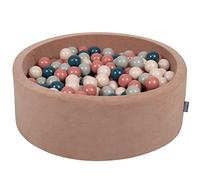 KiddyMoon Soft Ball Pit Round 90X30cm/300 Balls ∅ 7Cm / 2.75In For Kids, Foam Velvet Ball Pool Baby Playballs, Made In EU, Desert Pink:Dark Turquoise/Pastel Beige/Greygreen/Salmon Pink
