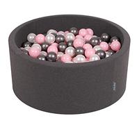 KiddyMoon Soft Ball Pit Round 90X40cm/200 Balls ∅ 7Cm / 2.75In For Kids, Foam Ball Pool Baby Playballs Children, Made In The EU, Dark Grey: Pearl/Powderpink/Silver