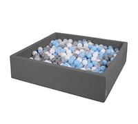 KiddyMoon Soft Ball Pit Square 120X30cm/1000 Balls ∅ 7Cm / 2.75In For Kids, Foam Ball Pool Baby Playballs Children, Made In EU, Dark Grey:Grey/White/Transparent/Babyblue