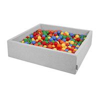KiddyMoon Soft Ball Pit Square 120X30cm/1000 Balls ∅ 7Cm / 2.75In For Kids, Foam Ball Pool Baby Playballs Children, Made In EU, Light Grey:Yellow-Green-Blue-Red-Orange