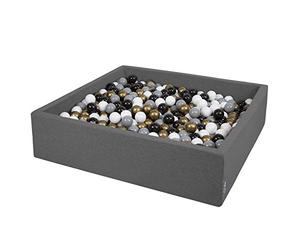 KiddyMoon Soft Ball Pit Square 120X30cm/1000 Balls ∅ 7Cm / 2.75In For Kids, Foam Ball Pool Baby Playballs Children, Made In EU, Dark Grey:White-Grey-Black-Gold