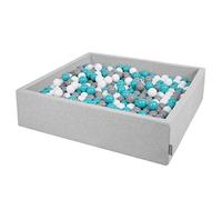 KiddyMoon Soft Ball Pit Square 120X30cm/200 Balls ∅ 7Cm / 2.75In For Kids, Foam Ball Pool Baby Playballs Children, Made In EU, Light Grey:Grey-White-Turquoise