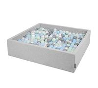 KiddyMoon Soft Ball Pit Square 120X30cm/200 Balls ∅ 7Cm / 2.75In For Kids, Foam Ball Pool Baby Playballs Children, Made In EU, Light Grey:Pearl-Grey-Transparent-Babyblue-Mint