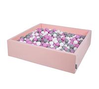 KiddyMoon Soft Ball Pit Square 120X30cm/200 Balls ∅ 7Cm / 2.75In For Kids, Foam Ball Pool Baby Playballs Children, Made In EU, Pink:Grey-White-Pink