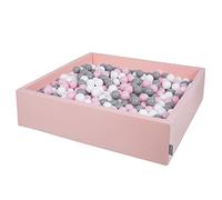 KiddyMoon Soft Ball Pit Square 120X30cm/200 Balls ∅ 7Cm / 2.75In For Kids, Foam Ball Pool Baby Playballs Children, Made In EU, Pink:White-Grey-Powder Pink