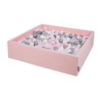 KiddyMoon Soft Ball Pit Square 120X30cm/200 Balls ∅ 7Cm / 2.75In For Kids, Foam Ball Pool Baby Playballs Children, Made In EU, Pink:Pearl-Grey-Transparent-Powder Pink