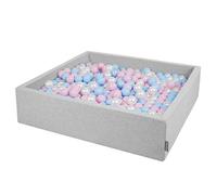 KiddyMoon Soft Ball Pit Square 120X30cm/300 Balls ∅ 7Cm / 2.75In For Kids, Foam Ball Pool Baby Playballs Children, Made In EU, Light Grey:Babyblue-Powder Pink-Pearl