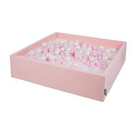 KiddyMoon Soft Ball Pit Square 120X30cm/300 Balls ∅ 7Cm / 2.75In For Kids, Foam Ball Pool Baby Playballs Children, Made In EU, Pink:Powder Pink-Pearl-Transparent