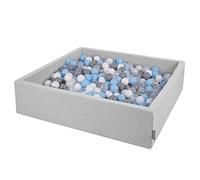KiddyMoon Soft Ball Pit Square 120X30cm/600 Balls ∅ 7Cm / 2.75In For Kids, Foam Ball Pool Baby Playballs Children, Made In EU, Light Grey:Grey/White/Transparent/Babyblue