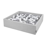 KiddyMoon Soft Ball Pit Square 120X30cm/600 Balls ∅ 7Cm / 2.75In For Kids, Foam Ball Pool Baby Playballs Children, Made In EU, Light Grey:White-Grey