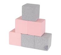 KiddyMoon Soft Foam Building Blocks For Babies & Toddlers, Washable Cotton Zip Cover, 14Cm Cubes, Sensory Toy, 6 Pieces, Cubes:Light Grey-Pink
