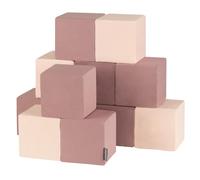KiddyMoon Soft Foam Building Blocks For Babies & Toddlers, Washable Cotton Zip Cover, 14Cm Cubes, Sensory Toy, 12 Pieces, Cubes: Heather-Beige