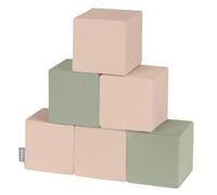 KiddyMoon Soft Foam Building Blocks For Babies & Toddlers, Washable Cotton Zip Cover, 14Cm Cubes, Sensory Toy, 6 Pieces, Cubes: Sage-Beige
