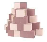 KiddyMoon Soft Foam Building Blocks For Babies & Toddlers, Washable Cotton Zip Cover, 14Cm Cubes, Sensory Toy, 48 Pieces, Cubes: Heather-Beige