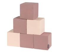 KiddyMoon Soft Foam Building Blocks For Babies & Toddlers, Washable Cotton Zip Cover, 14Cm Cubes, Sensory Toy, 6 Pieces, Cubes: Heather-Beige
