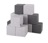 KiddyMoon Soft Foam Building Blocks For Babies & Toddlers, Washable Cotton Zip Cover, 14Cm Cubes, Sensory Toy, 12 Pieces, Cubes:Dark Grey-Light Grey