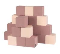 KiddyMoon Soft Foam Building Blocks For Babies & Toddlers, Washable Cotton Zip Cover, 14Cm Cubes, Sensory Toy, 24 Pieces, Cubes: Heather-Beige