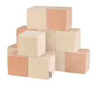 KiddyMoon Soft Foam Building Blocks For Babies & Toddlers, Washable Velvet Zip Cover, 14Cm Cubes, Sensory Toy, 12 Pieces, Cubes: Sand Beige-Desert Pink