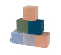 KiddyMoon Soft Foam Building Blocks For Babies & Toddlers, Washable Velvet Zip Cover, 14Cm Cubes, Sensory Toy, 6 Pieces, Cubes:Lagoon Turquoise-Forest Green-Desert Pink-Ice Blue-Grey Mountains