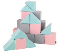KiddyMoon Soft Foam Cubes Building Blocks 14Cm For Children Multifunctional Foam Construction Montessori Toy For Babies, Made In The EU, 24 Pieces, Mix:Light Grey-Pink-Mint
