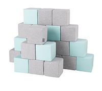 KiddyMoon Soft Foam Cubes Building Blocks 14Cm For Children Multifunctional Foam Construction Montessori Toy For Babies, Made In The EU, 24 Pieces, Cubes:Light Grey-Mint
