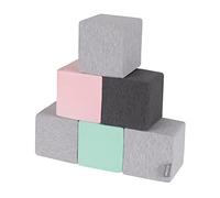 KiddyMoon Soft Foam Cubes Building Blocks 14Cm For Children Multifunctional Foam Construction Montessori Toy For Babies, Made In The EU, 6 Pieces, Cubes:Light Grey-Dark Grey-Pink-Mint