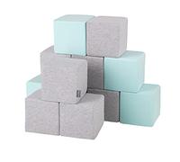 KiddyMoon Soft Foam Cubes Building Blocks 14Cm For Children Multifunctional Foam Construction Montessori Toy For Babies, Made In The EU, 12 Pieces, Cubes:Light Grey-Mint