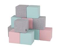 KiddyMoon Soft Foam Cubes Building Blocks 14Cm For Children Multifunctional Foam Construction Montessori Toy For Babies, Made In The EU, 12 Pieces, Cubes:Light Grey-Pink-Mint
