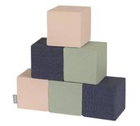 KiddyMoon Soft Foam Cubes Building Blocks 14Cm For Children Multifunctional Foam Construction Montessori Toy For Babies, Made In The EU, 6 Pieces, Cubes: Dark Blue-Beige-Sage