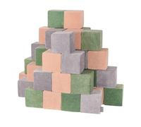KiddyMoon Soft Foam Velvet Cubes Building Blocks 14Cm For Children Montessori Toy For Babies, 48 Pieces, Cubes:Forest Green-Desert Pink- Grey Mountains