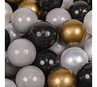 KiddyMoon Soft Plastic Play Balls 100 Balls/7Cm-2.75In Multi-Colour Made In EU, Black/Pearl/Gold/Grey